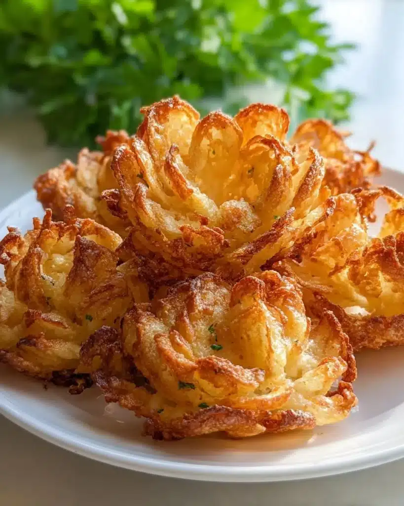 Mini blooming onions served on a platter with dipping sauce
