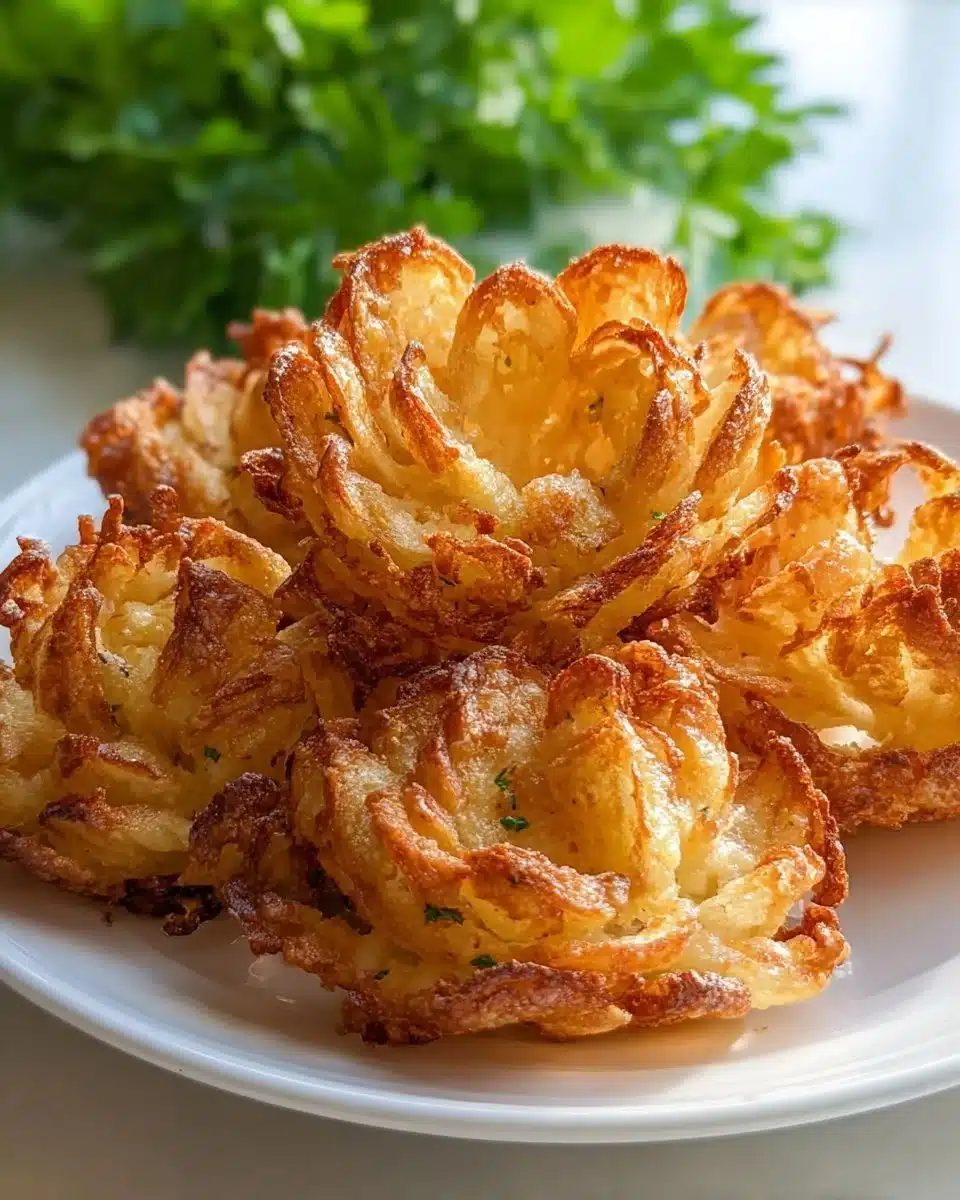 Mini blooming onions served on a platter with dipping sauce
