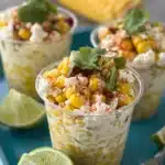 Mini Street Corn Cups served in vibrant cups, garnished with fresh toppings.