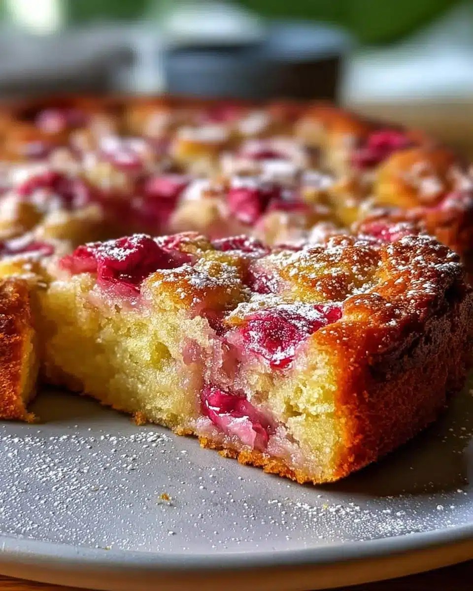 Traditional Norwegian Rhubarb Cake with a Tender Crust