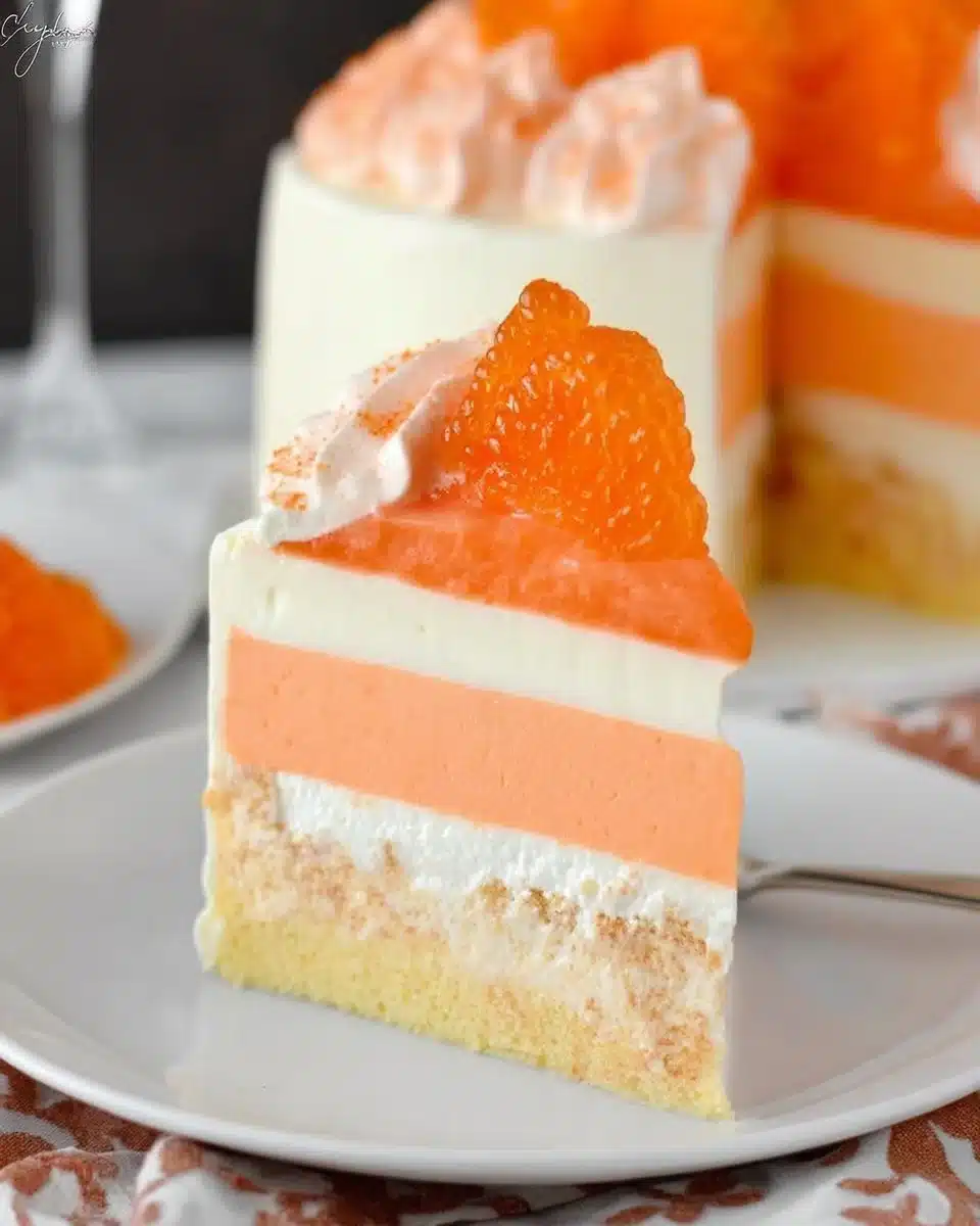 Delicious Orange Creamsicle Ice Cream Cake with a vibrant orange layer and creamy icing