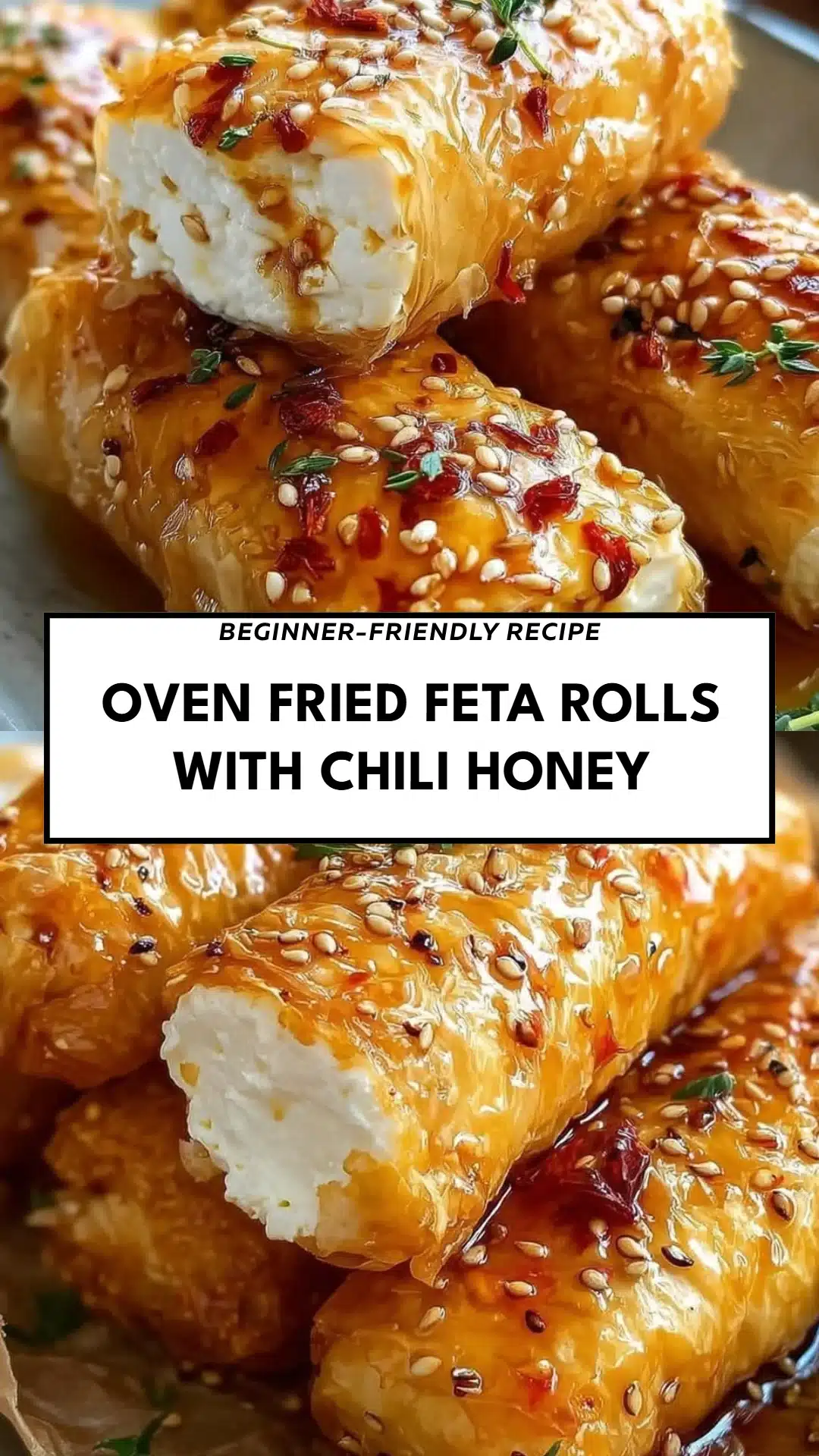 Oven Fried Feta Rolls with Chili Honey