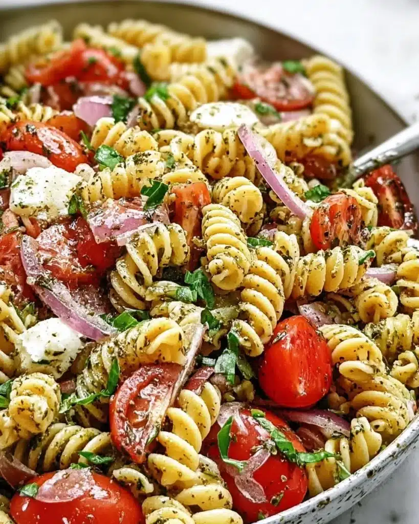 Colorful Pasta Salad with Italian Dressing and fresh vegetables
