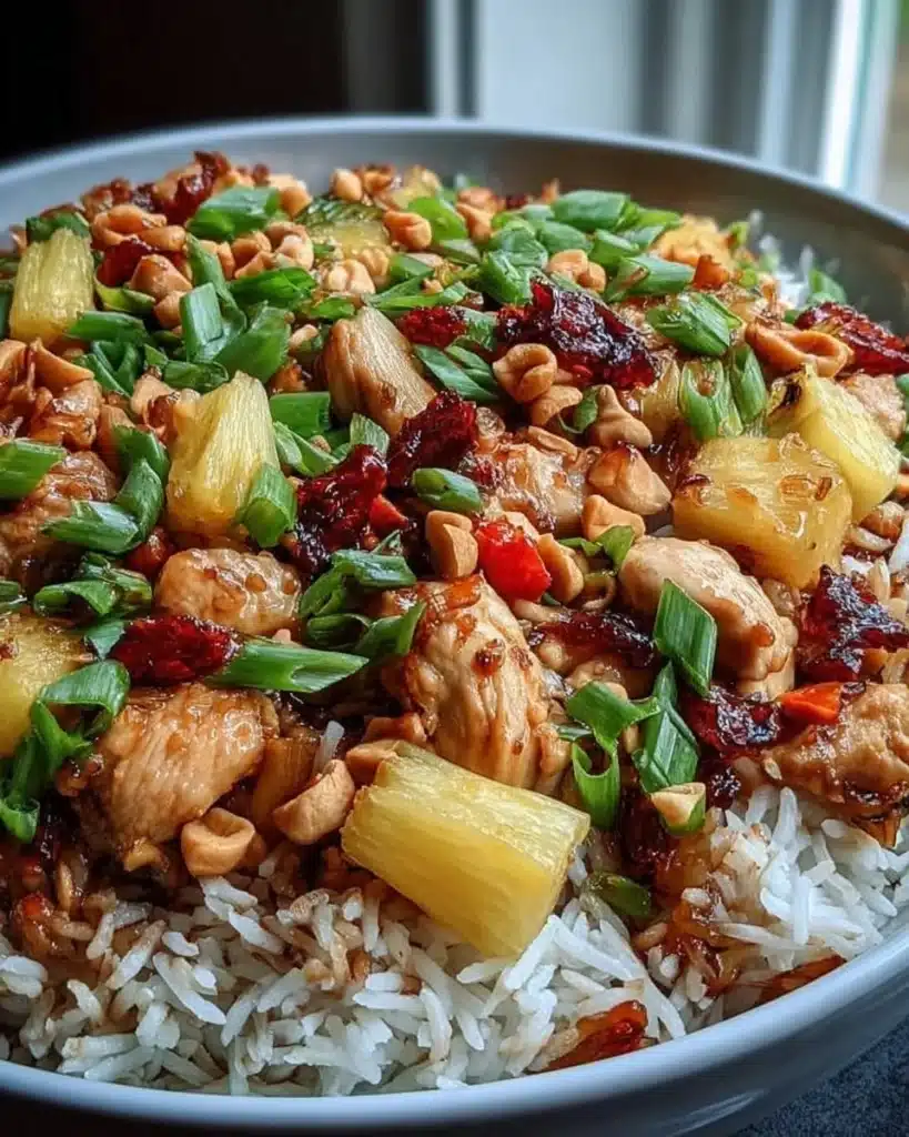 Delicious Pineapple Chicken and Rice dish served with vibrant veggies