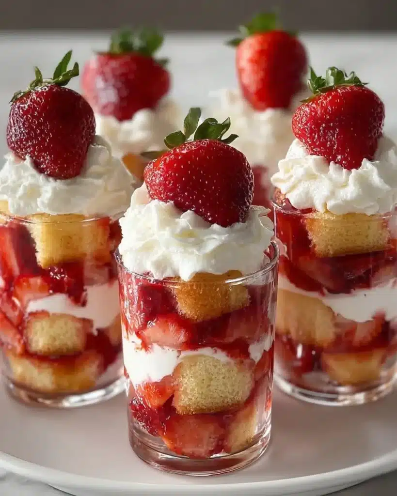 Quick Strawberry Shortcake Cups with fresh strawberries and whipped cream