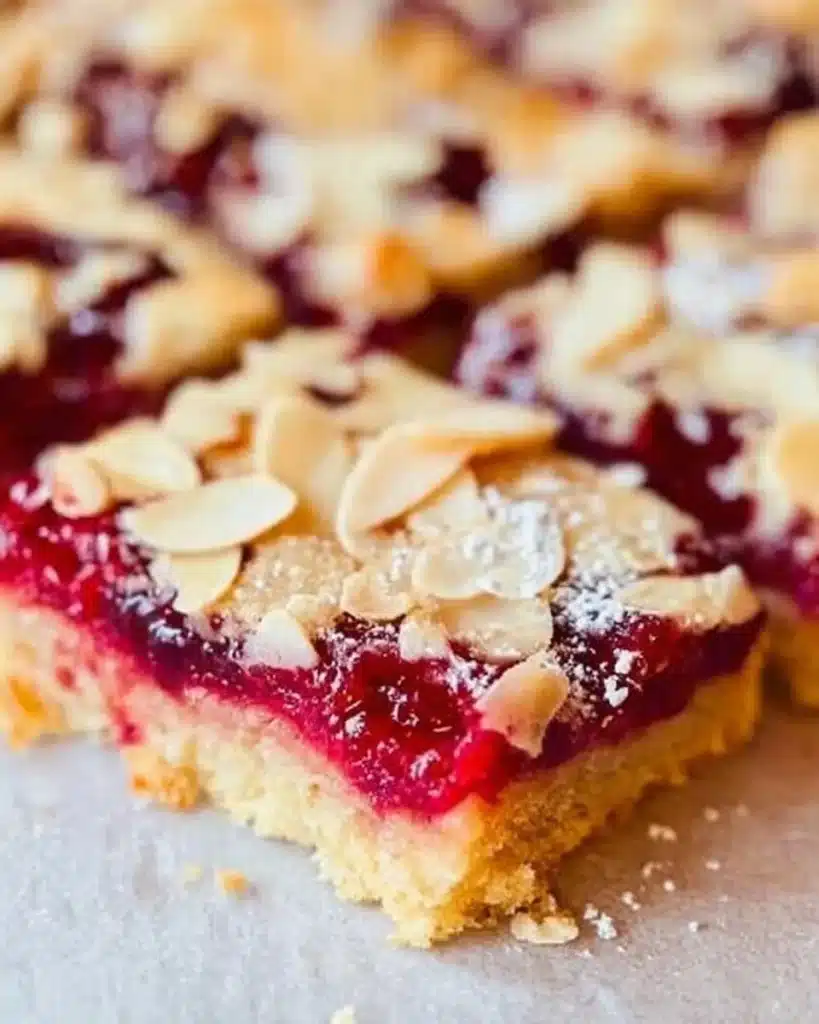 Delicious Raspberry Almond Shortbread Bars on a plate