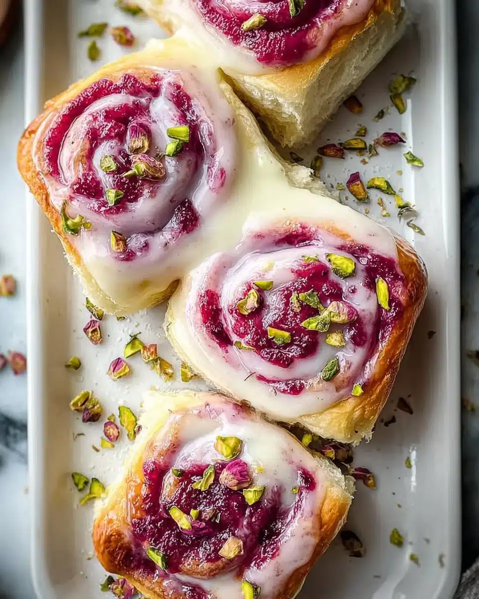 Delectable raspberry and rose cheesecake buns on a white plate