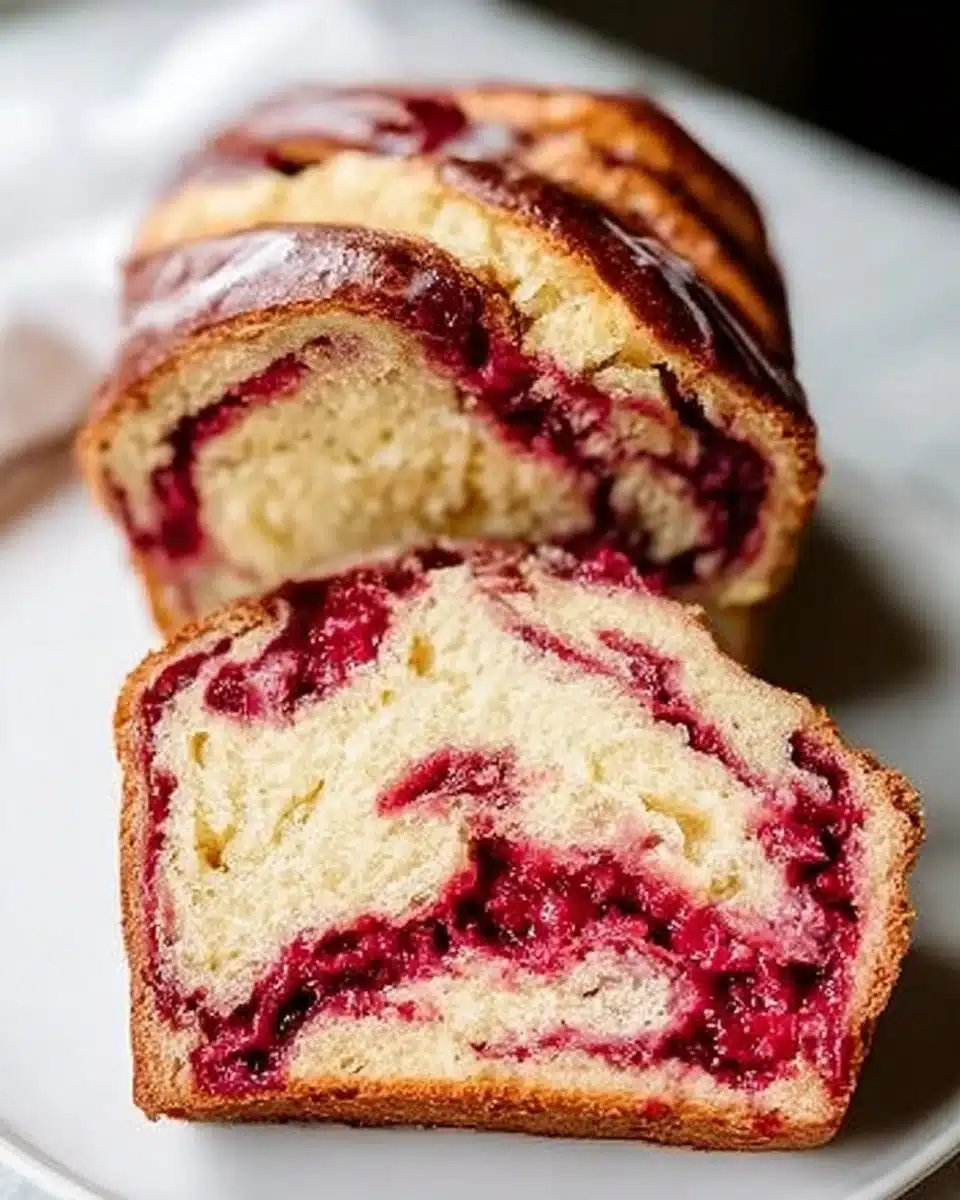 Homemade Raspberry Bread with fresh raspberries and a golden crust
