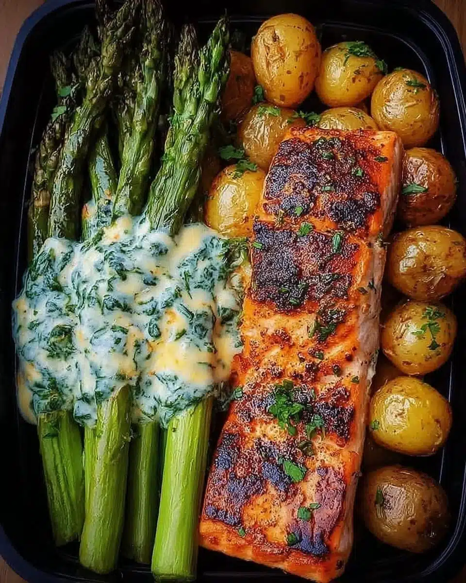 Salmon with Roasted Baby Potatoes and Asparagus