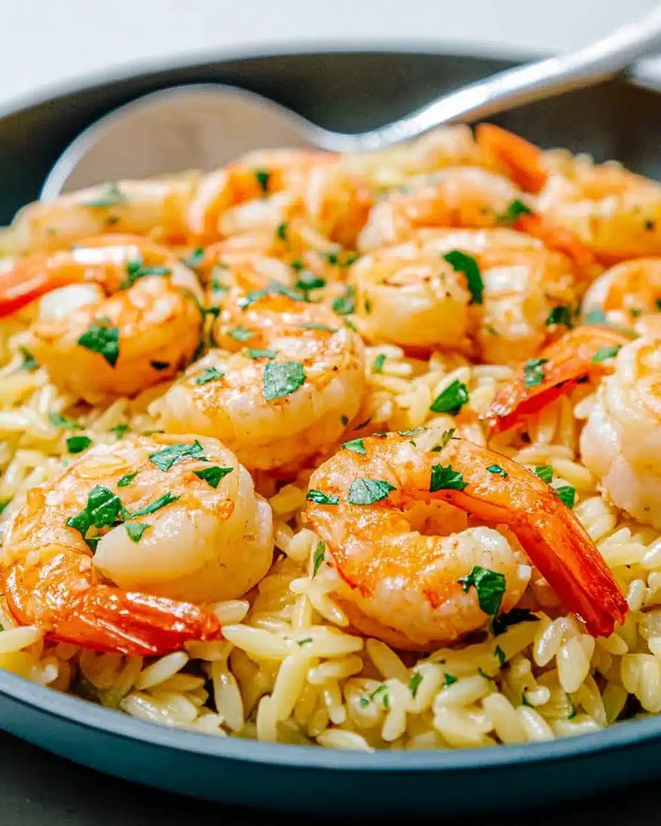 Savory Shrimp Scampi Orzo with garlic and herbs