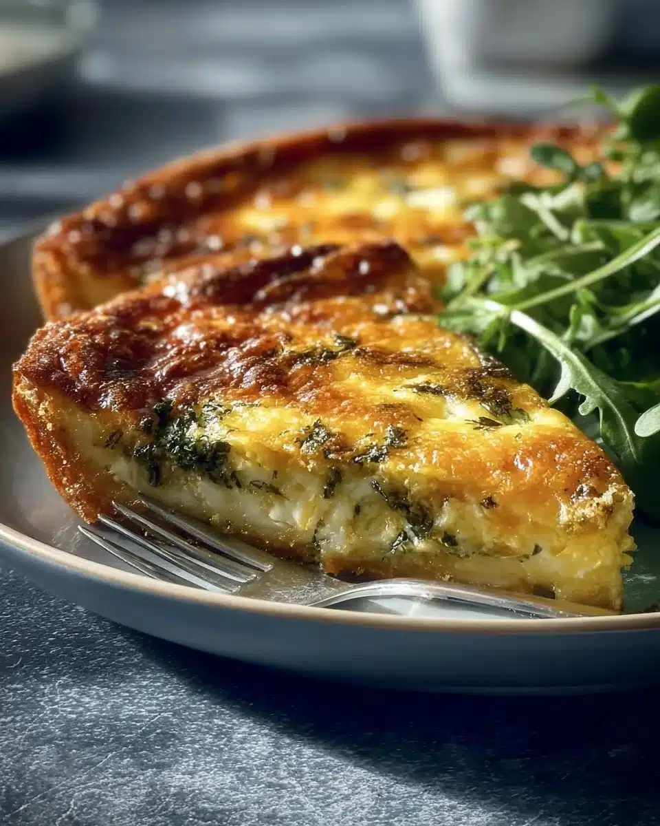 Savoury Impossible Pie served with fresh herbs and vegetables