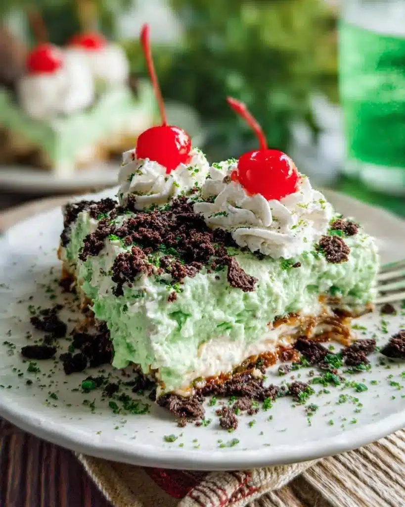 A serving of Shamrock Lasagna featuring layers of green spinach and creamy ricotta.