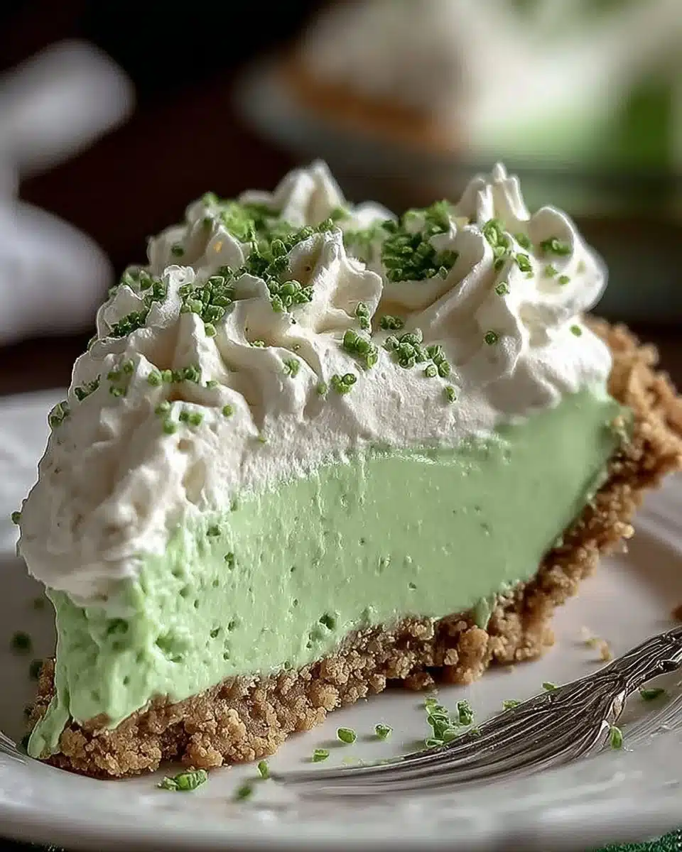 Delicious Shamrock Shake Pie with whipped cream and mint garnish