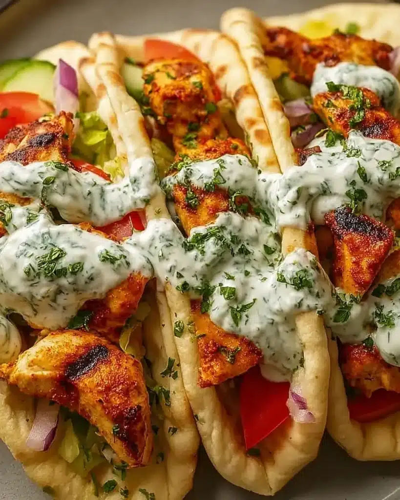 Sheet Pan Chicken Pitas with seasoned chicken and fresh vegetables