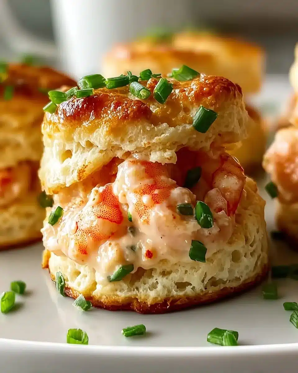 Delicious shrimp crab biscuit melts ready to serve, showcasing seafood delight.
