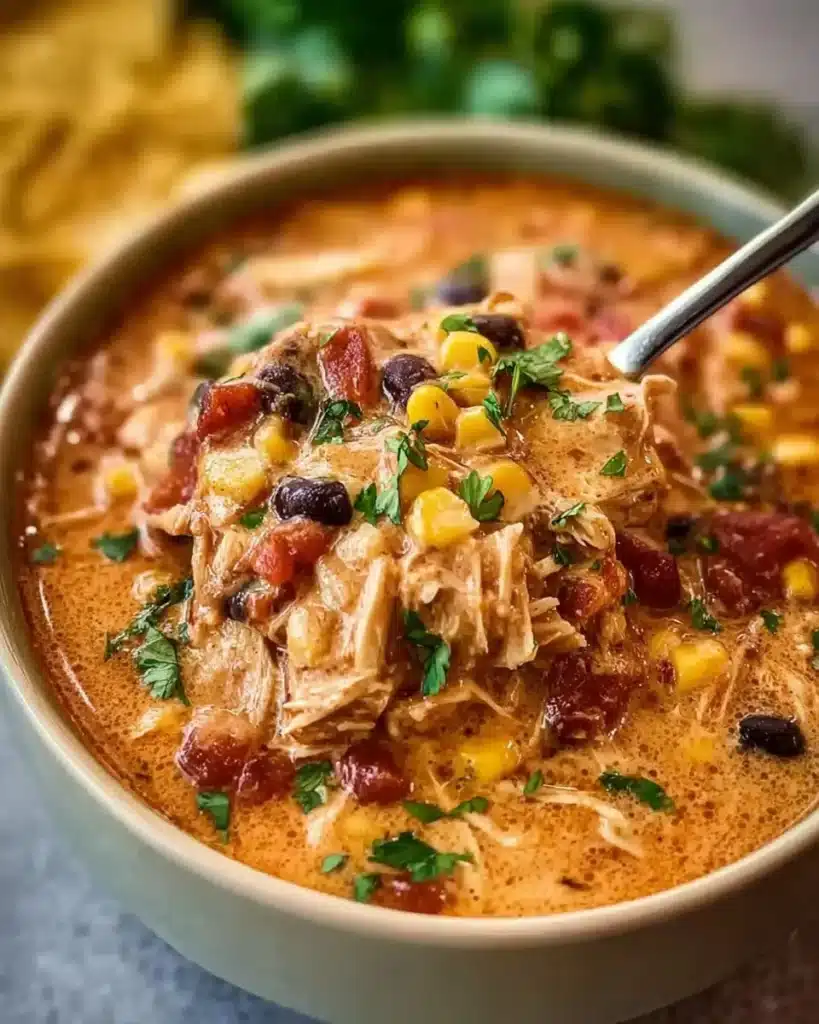 Delicious slow cooker crack chicken chili topped with cheese and green onions.