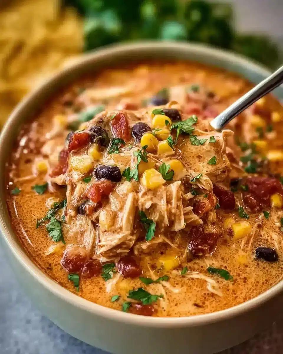Delicious slow cooker crack chicken chili topped with cheese and green onions.