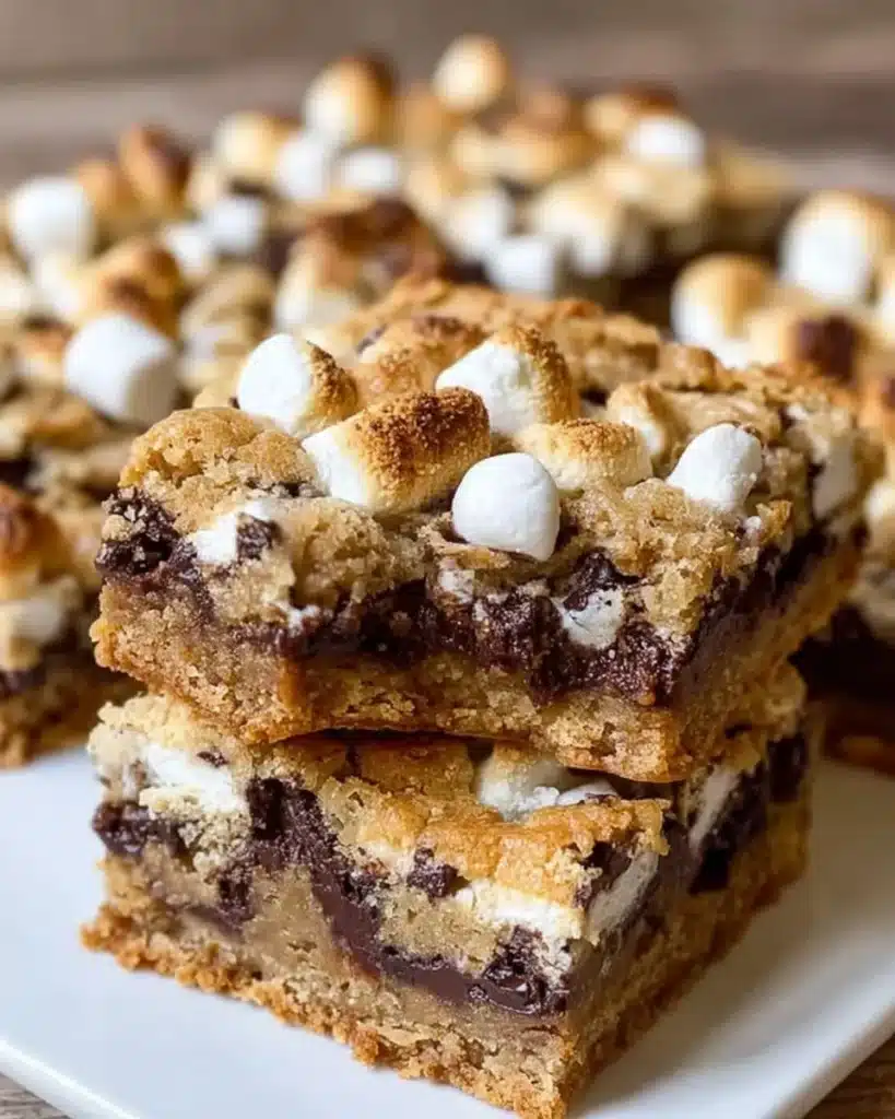 Delicious S'mores Cookie Dough Bars with marshmallow and chocolate