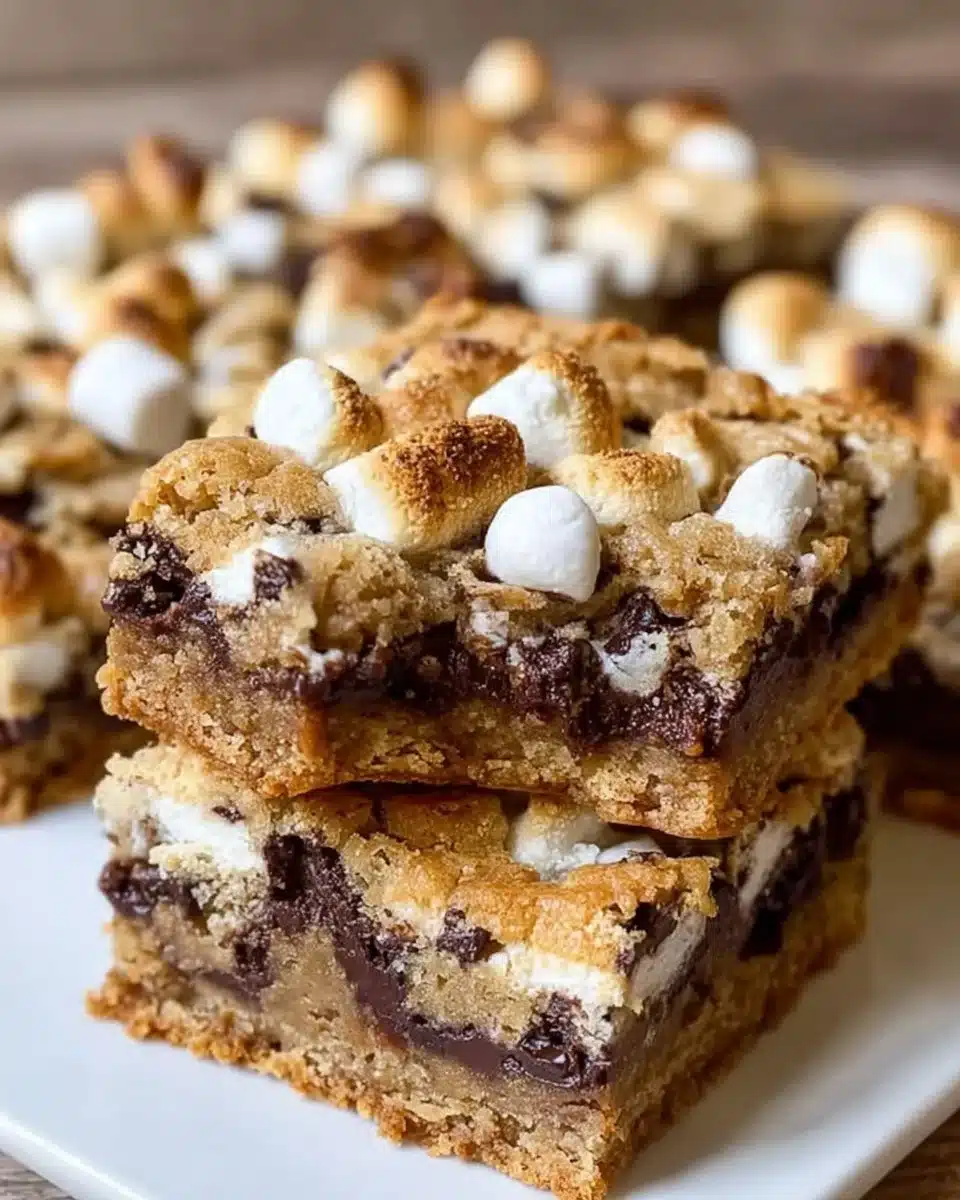 Delicious S'mores Cookie Dough Bars with marshmallow and chocolate