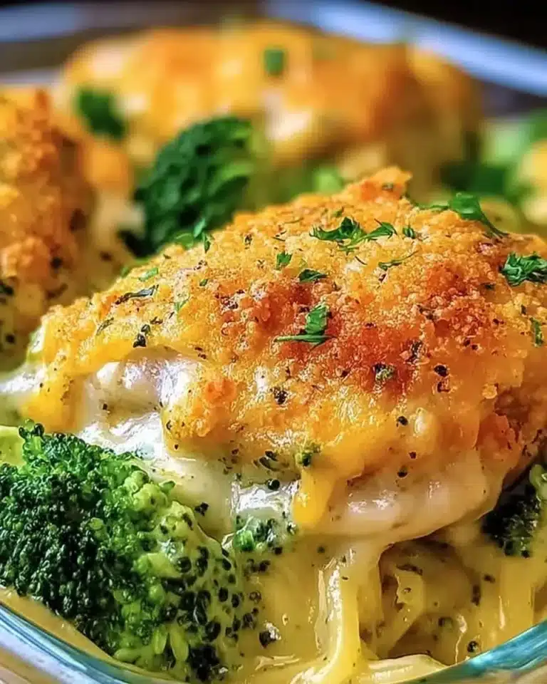 Spaghetti with broccoli and baked chicken thighs served on a plate