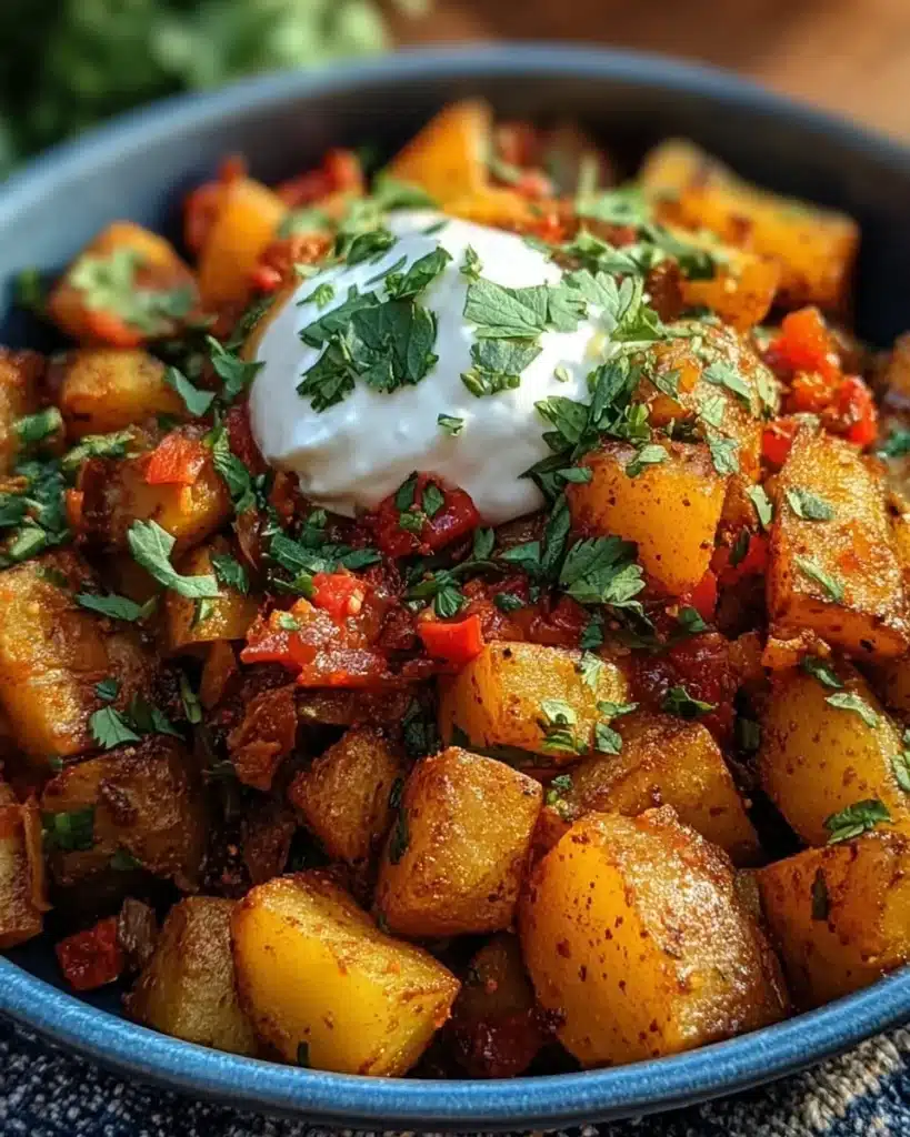 Spicy Mexican street potatoes served with toppings