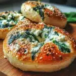 Spinach Cottage Cheese Flat Bagels served on a plate