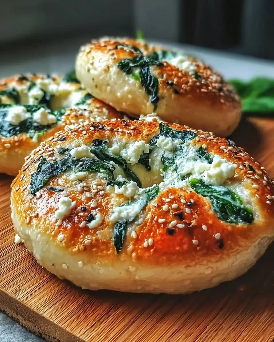 Spinach Cottage Cheese Flat Bagels served on a plate