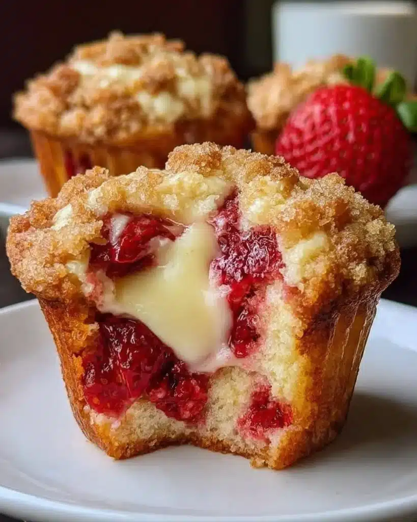 Freshly baked Strawberry Cream Cheese Muffins on a cooling rack