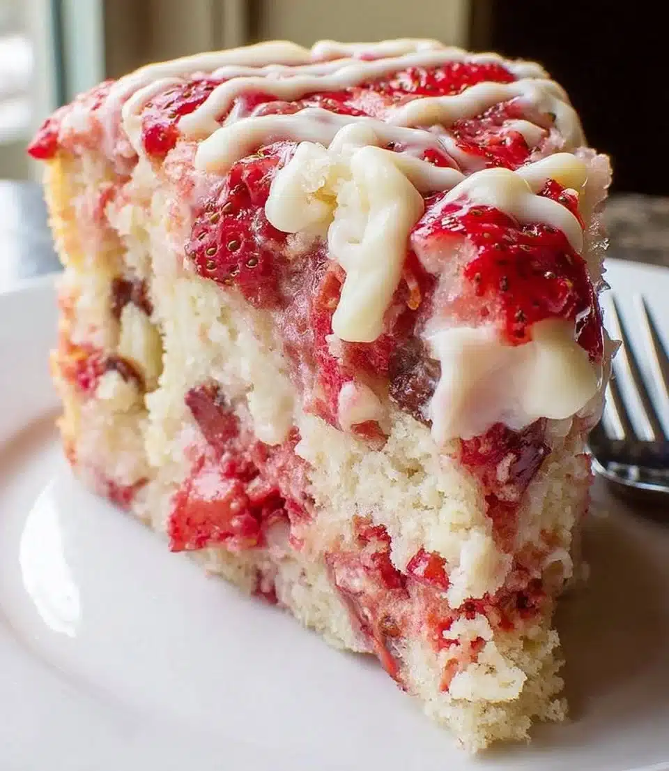 Decadent Strawberry Earthquake Cake with Cream Cheese Swirl