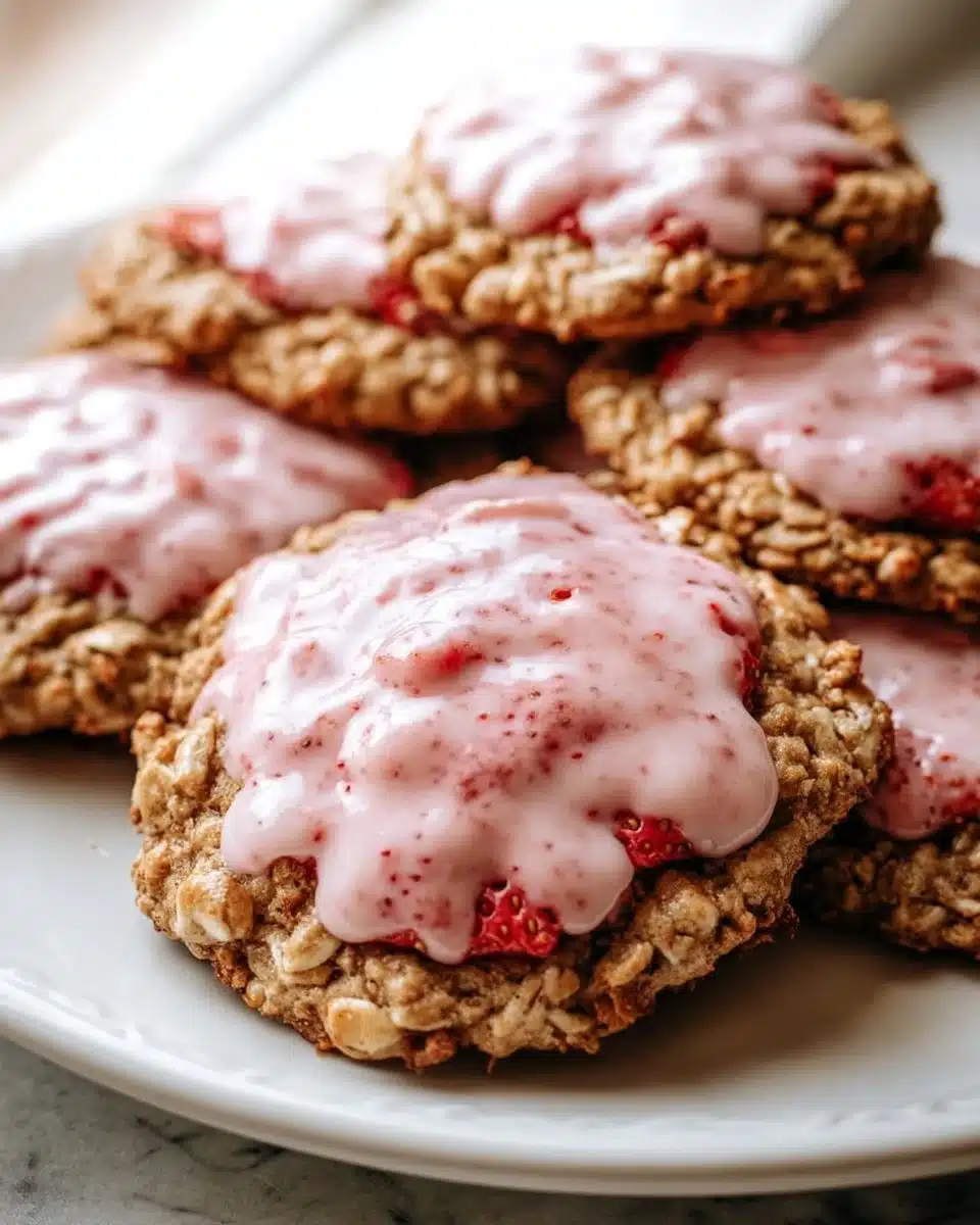 Strawberry Iced Oatmeal Cookies