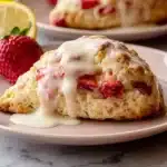 Freshly baked Strawberry Lemon Cream Scones on a plate