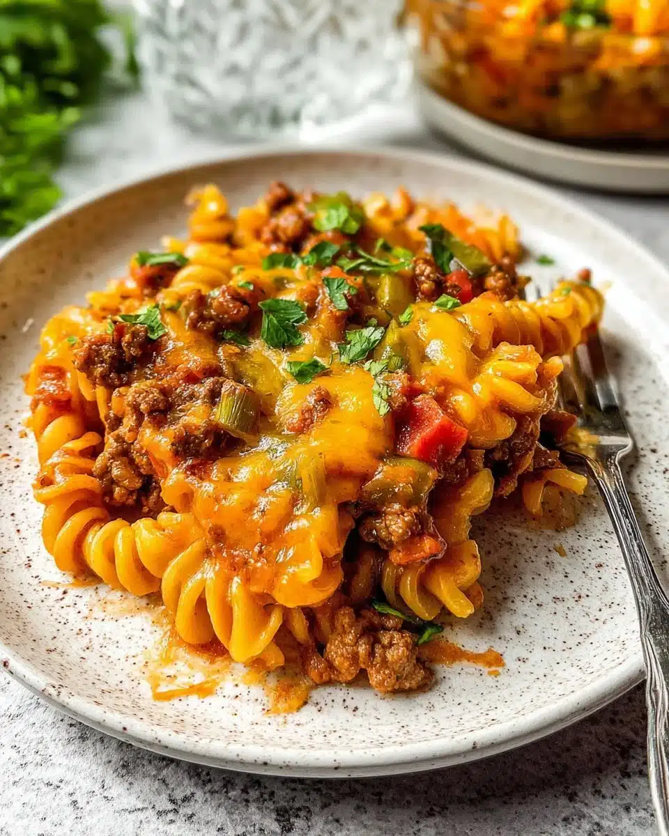 Delicious turkey cheeseburger casserole baked with cheese and herbs