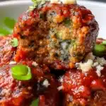 Homemade vegetarian lentil meatballs served with marinara sauce and pasta.
