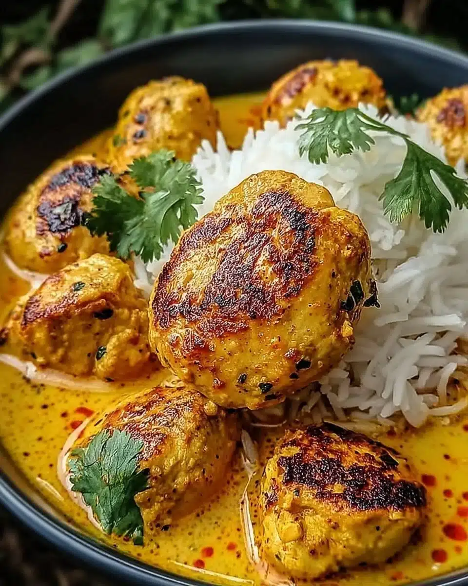 Plate of Yellow Churu Chicken garnished with herbs and spices