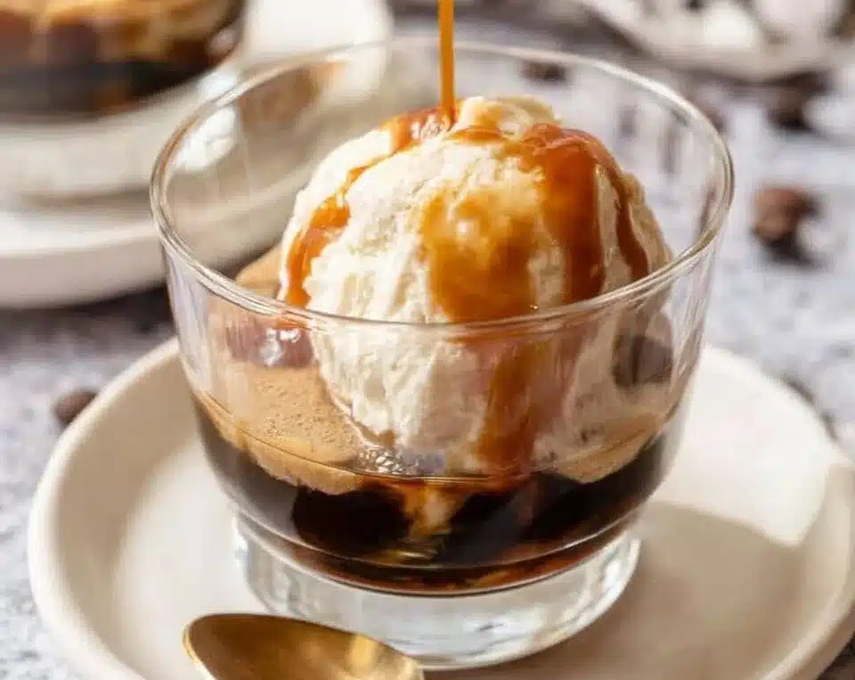 Delicious homemade affogato dessert with coffee and ice cream