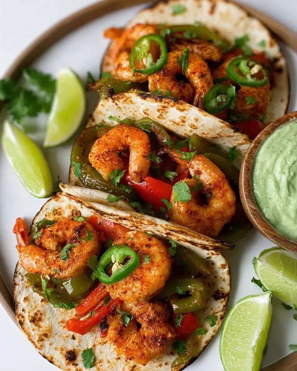 Succulent Air Fryer Shrimp Fajita Tacos served with fresh toppings.
