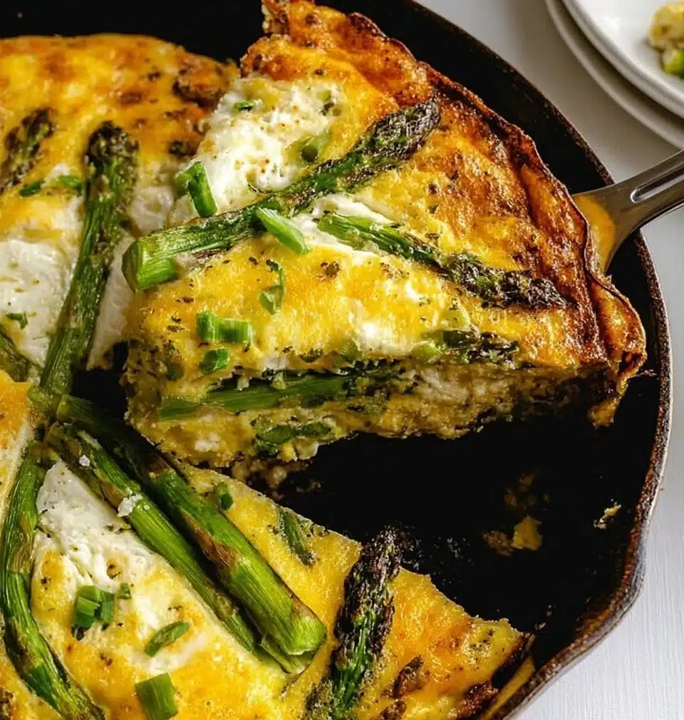 Delicious Asparagus Frittata served on a plate with herbs