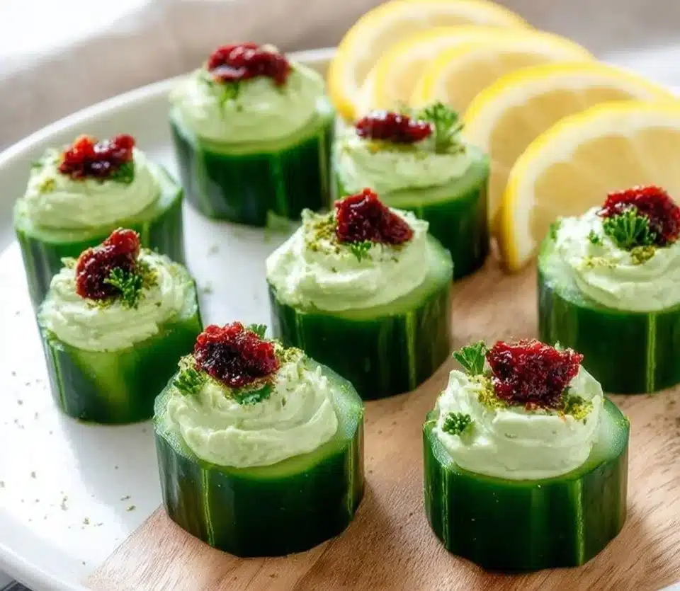 Easy Avocado Goat Cheese Cucumber Appetizers
