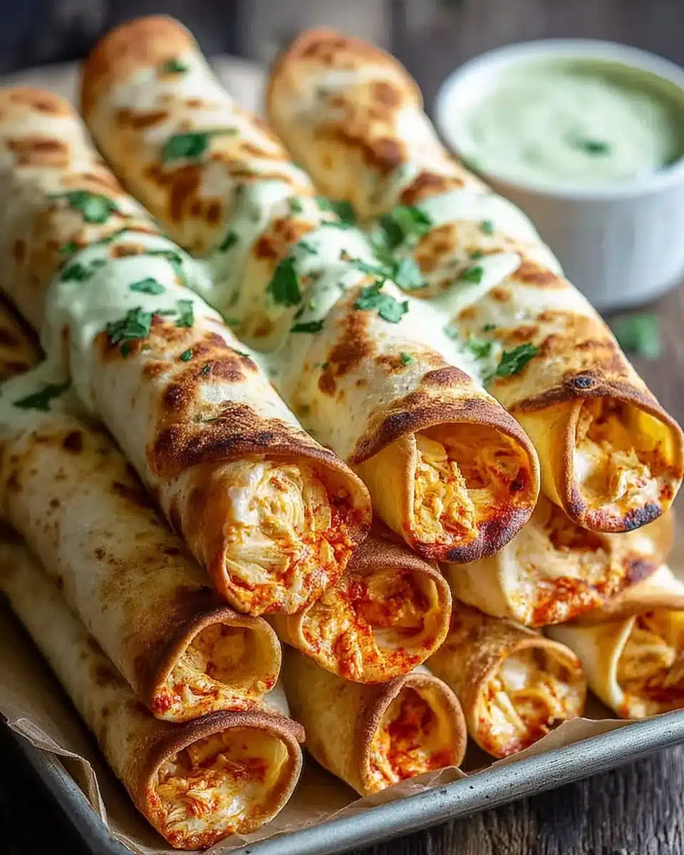 Delicious baked cream cheese chicken taquitos served on a plate.