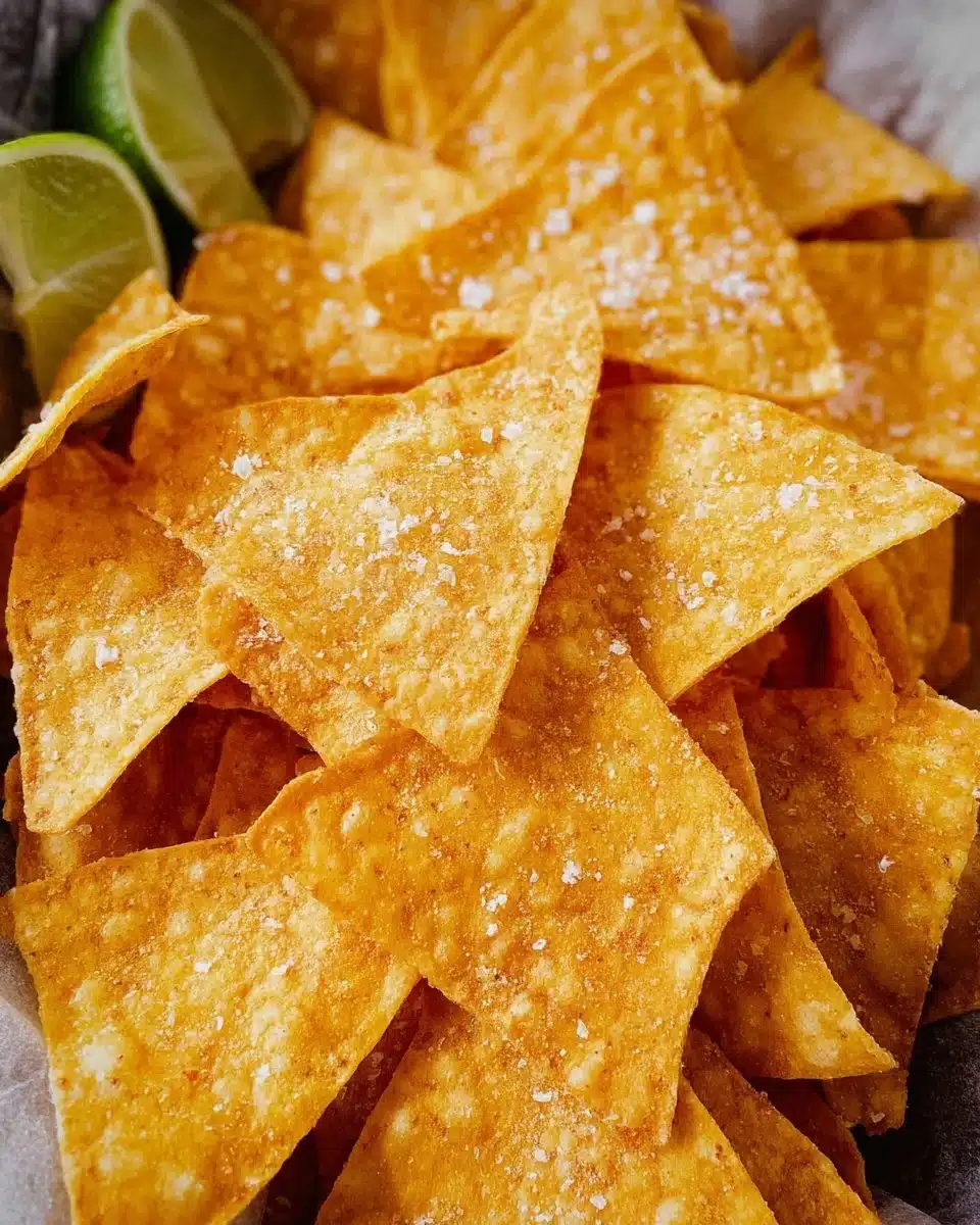 Plate of crispy homemade baked tortilla chips ready for serving