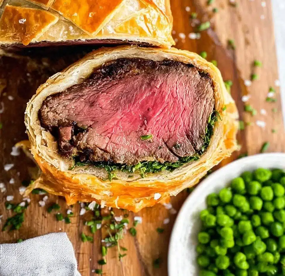 Delicious Beef Wellington with perfectly cooked beef and golden pastry crust