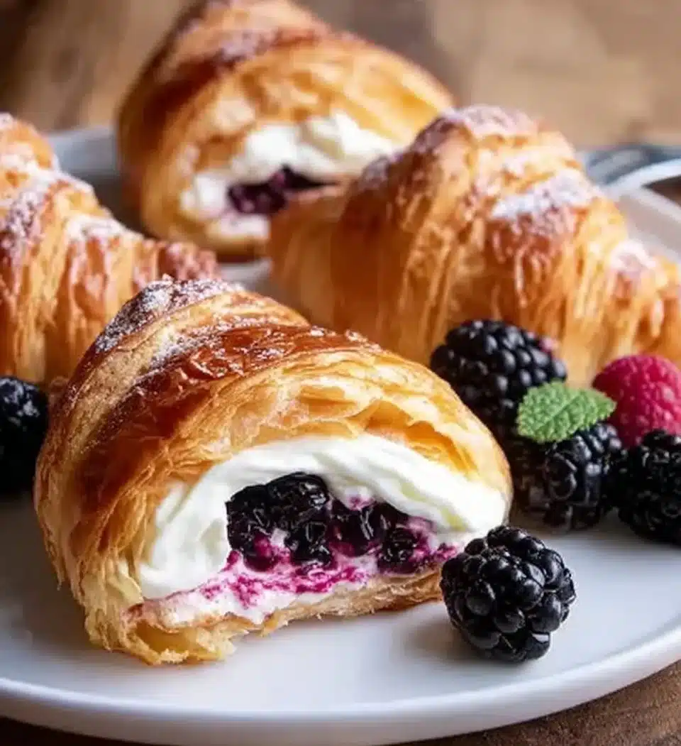 Berry and cream-filled croissants fresh out of the oven