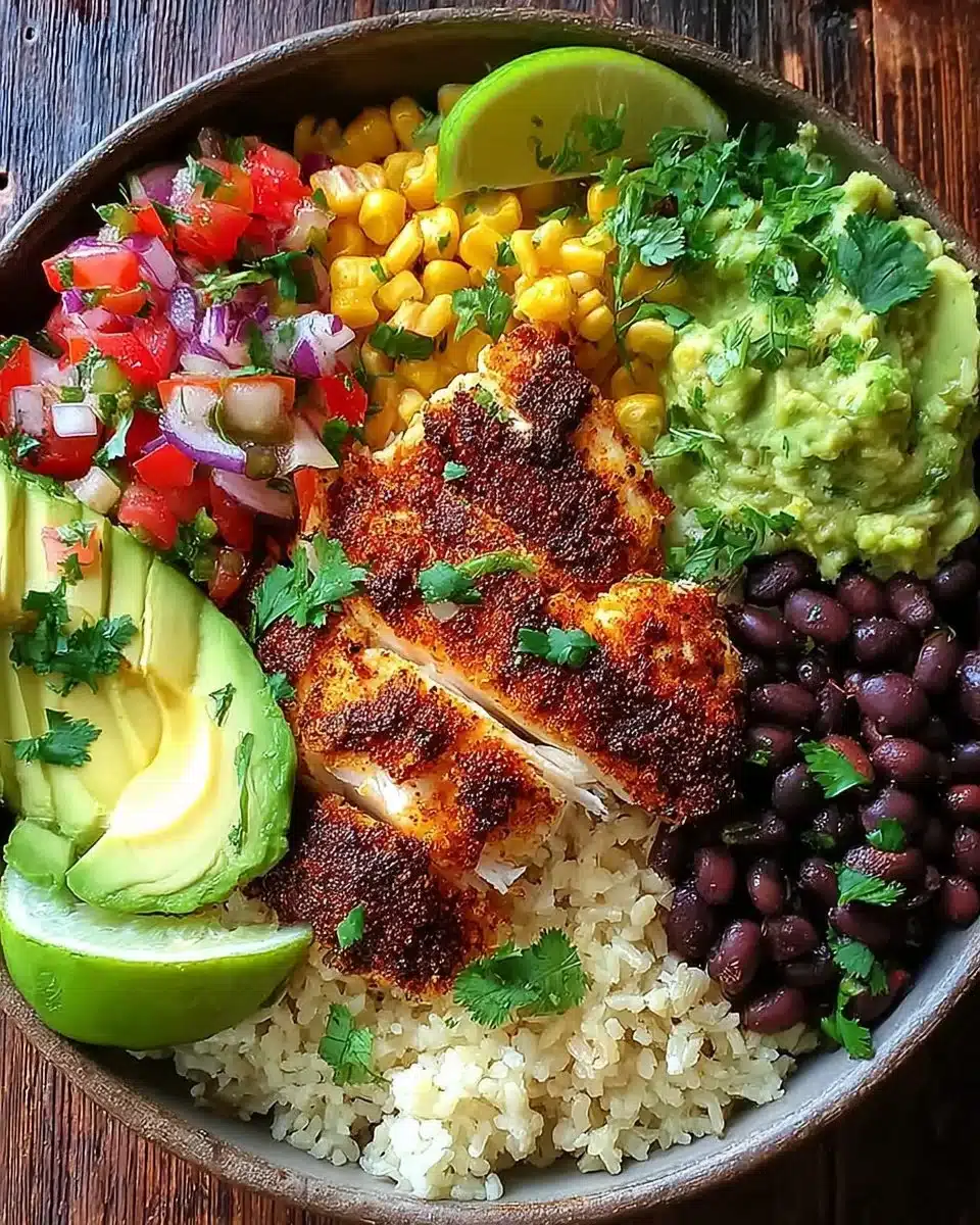 Delicious blackened fish taco bowls topped with fresh ingredients