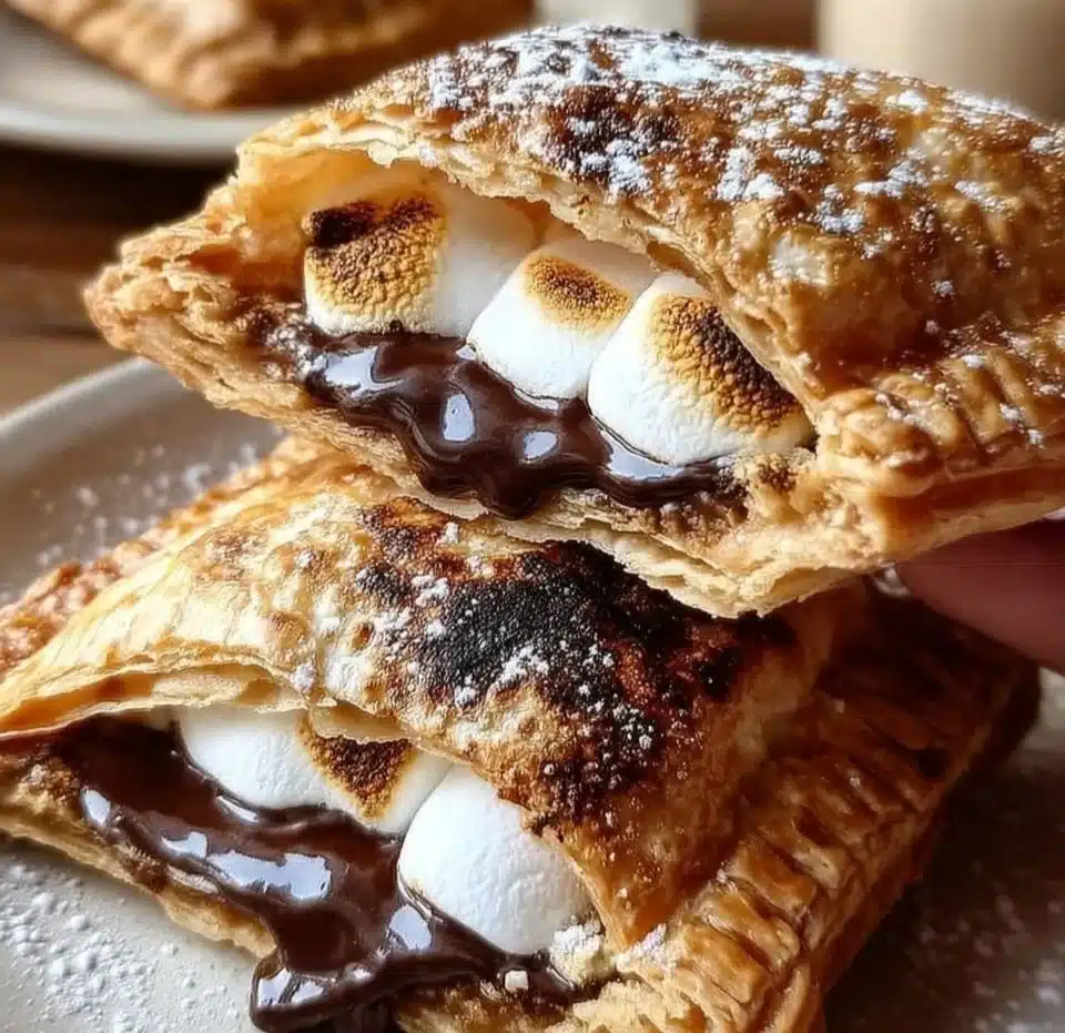 Delicious buttery S'Mores Hand Pies filled with chocolate and marshmallows