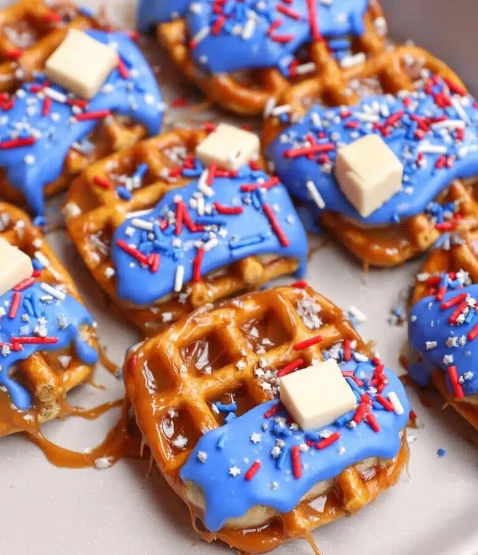 4th of July Caramel Pretzel Sandwiches