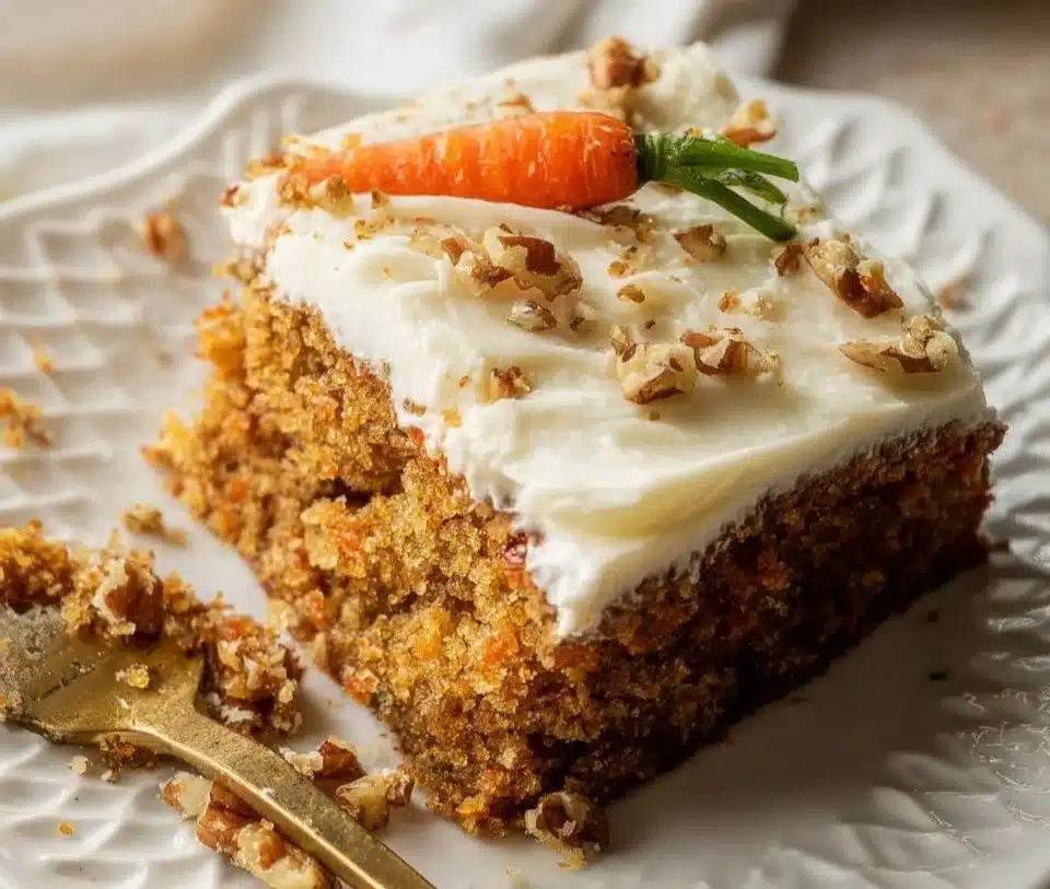 Deliciously moist homemade carrot cake with cream cheese frosting
