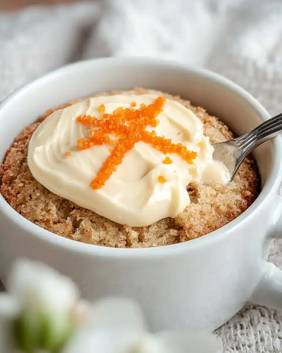 Delicious homemade carrot mug cake ready to enjoy
