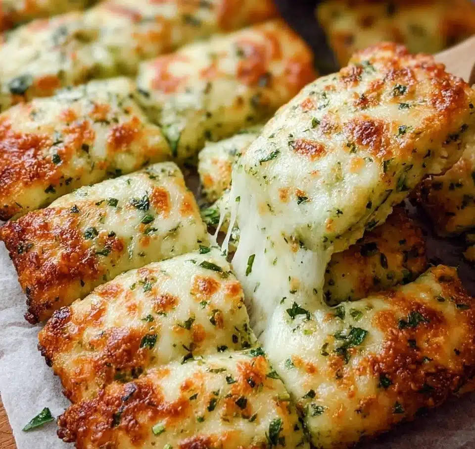 Cheesy herb zucchini breadsticks served on a plate with herbs