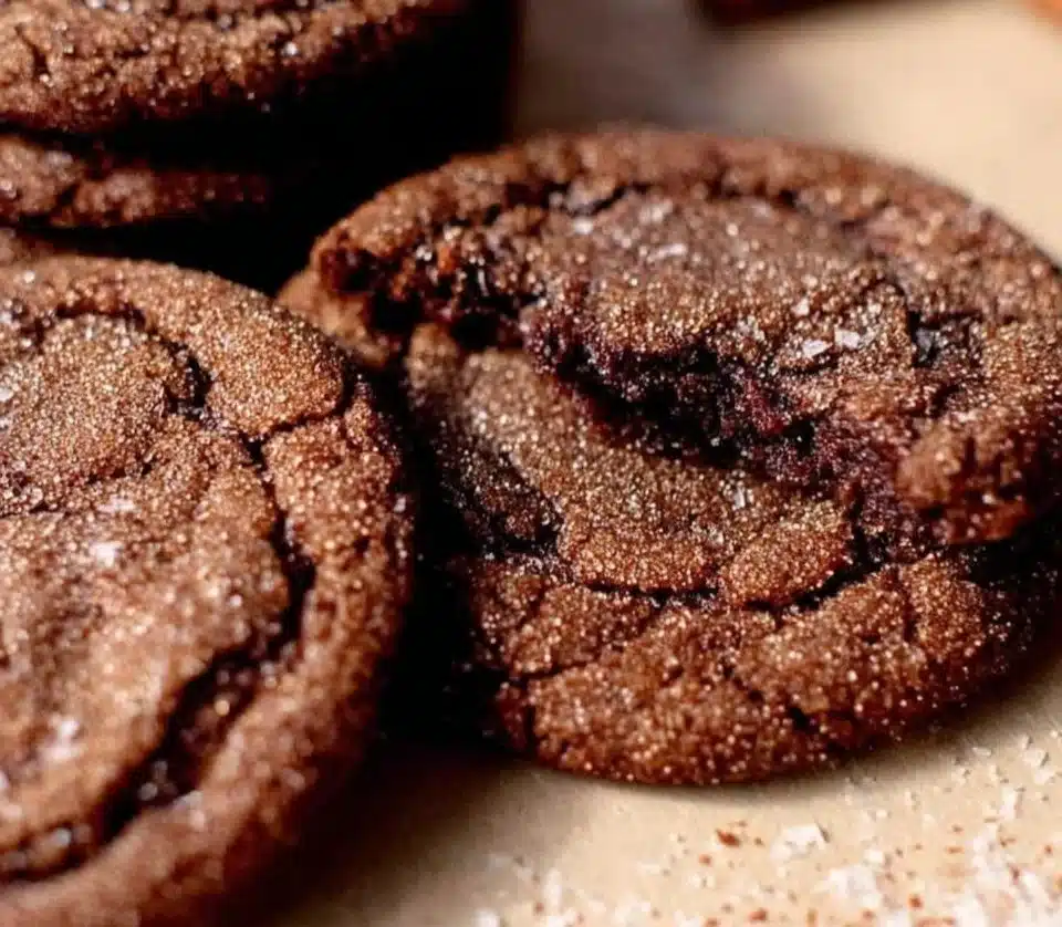 Chewy chocolate snickerdoodles on a plate, showcasing their rich texture and cinnamon sugar coating.
