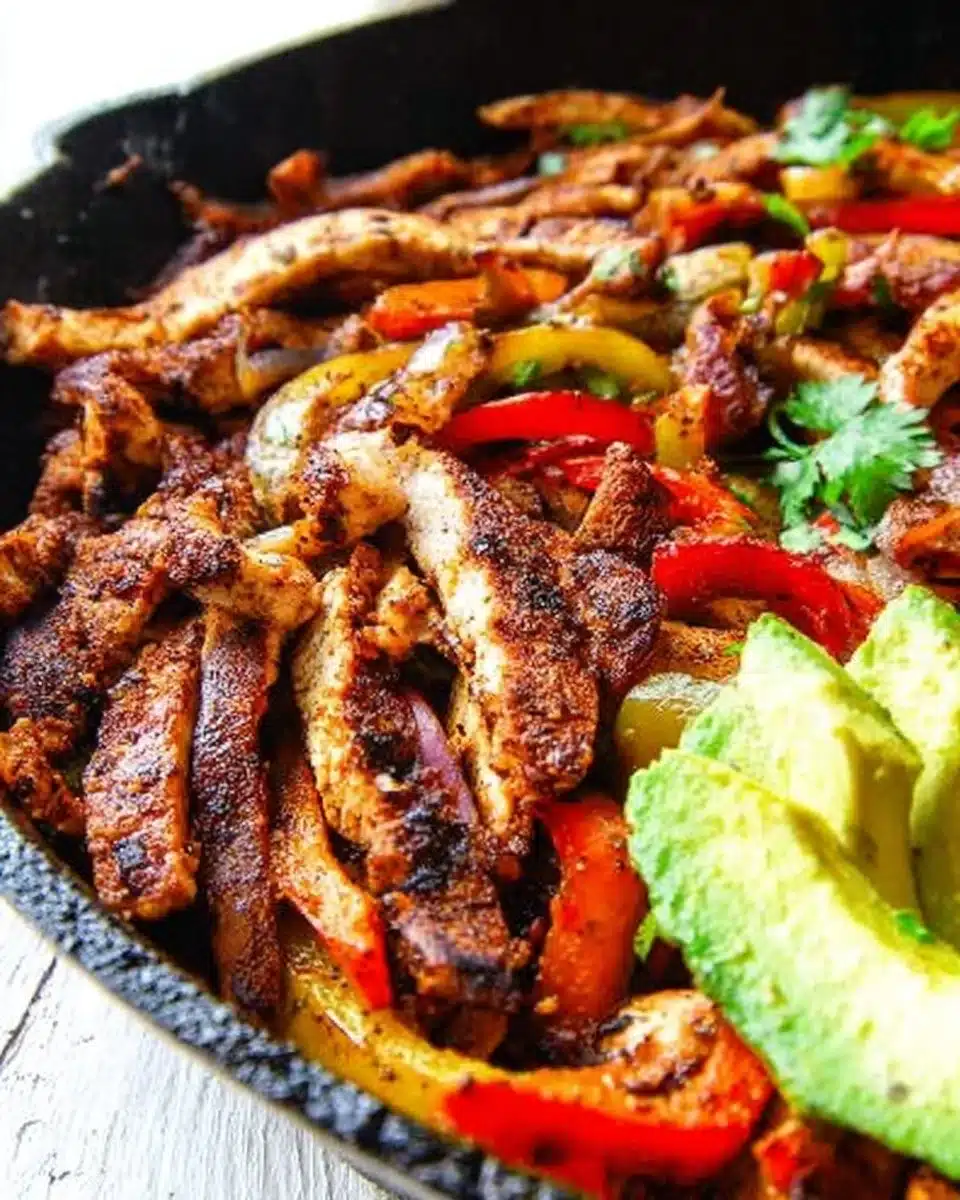 Delicious chicken fajitas with colorful bell peppers and onions